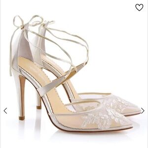 Bella Belle Anita Lace-Up Bridal Heels with Lace Appliqué